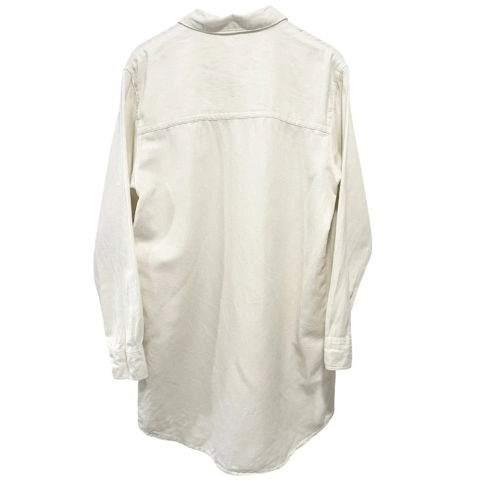 Outerknown Shirt Dress Womens M White Linen Organic Cotton Herringbone Lagenlook